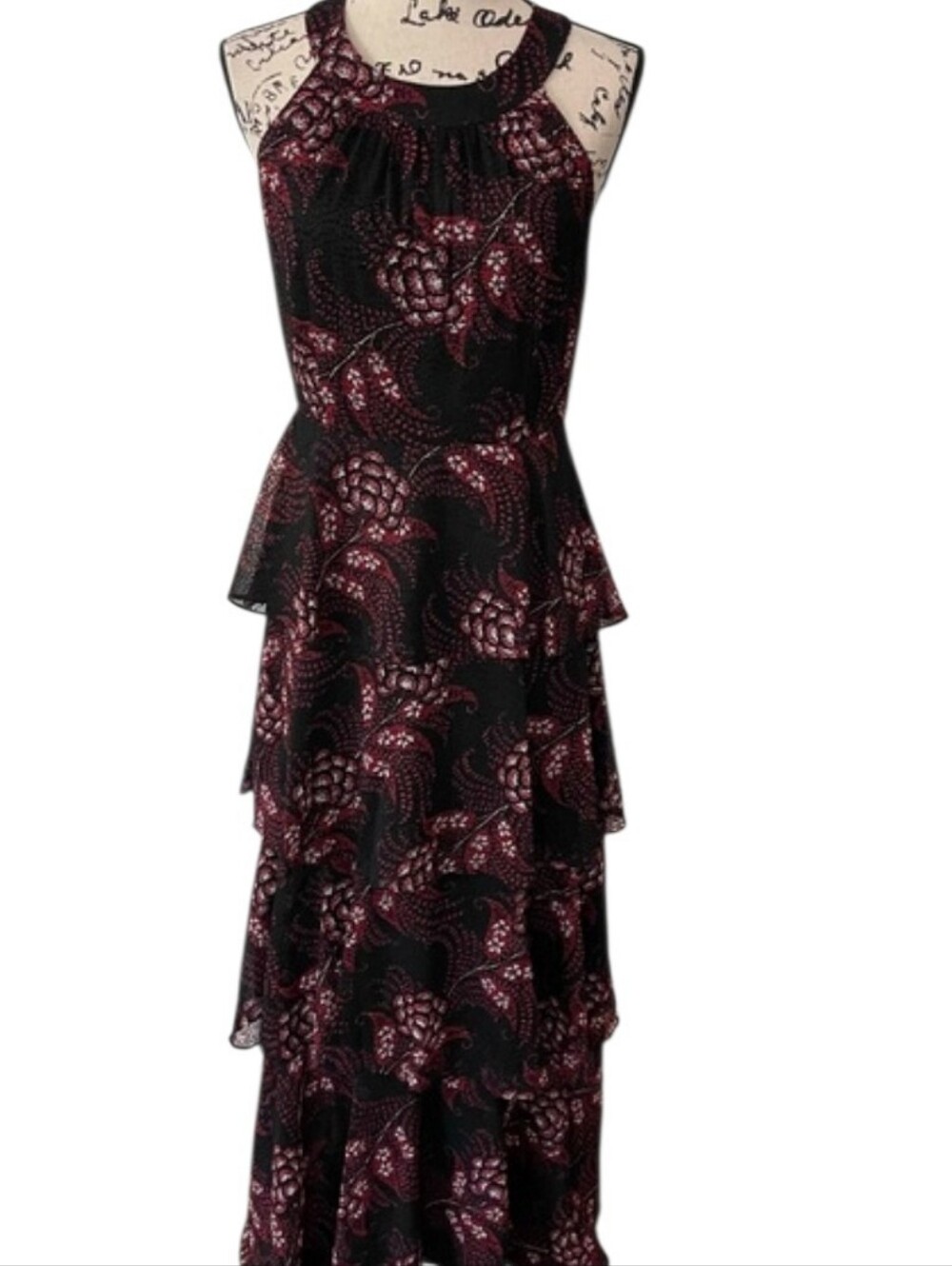 NWT Tommy Hilfiger Sleeveless Floral Printed Tiered Chiffon Maxi Dress